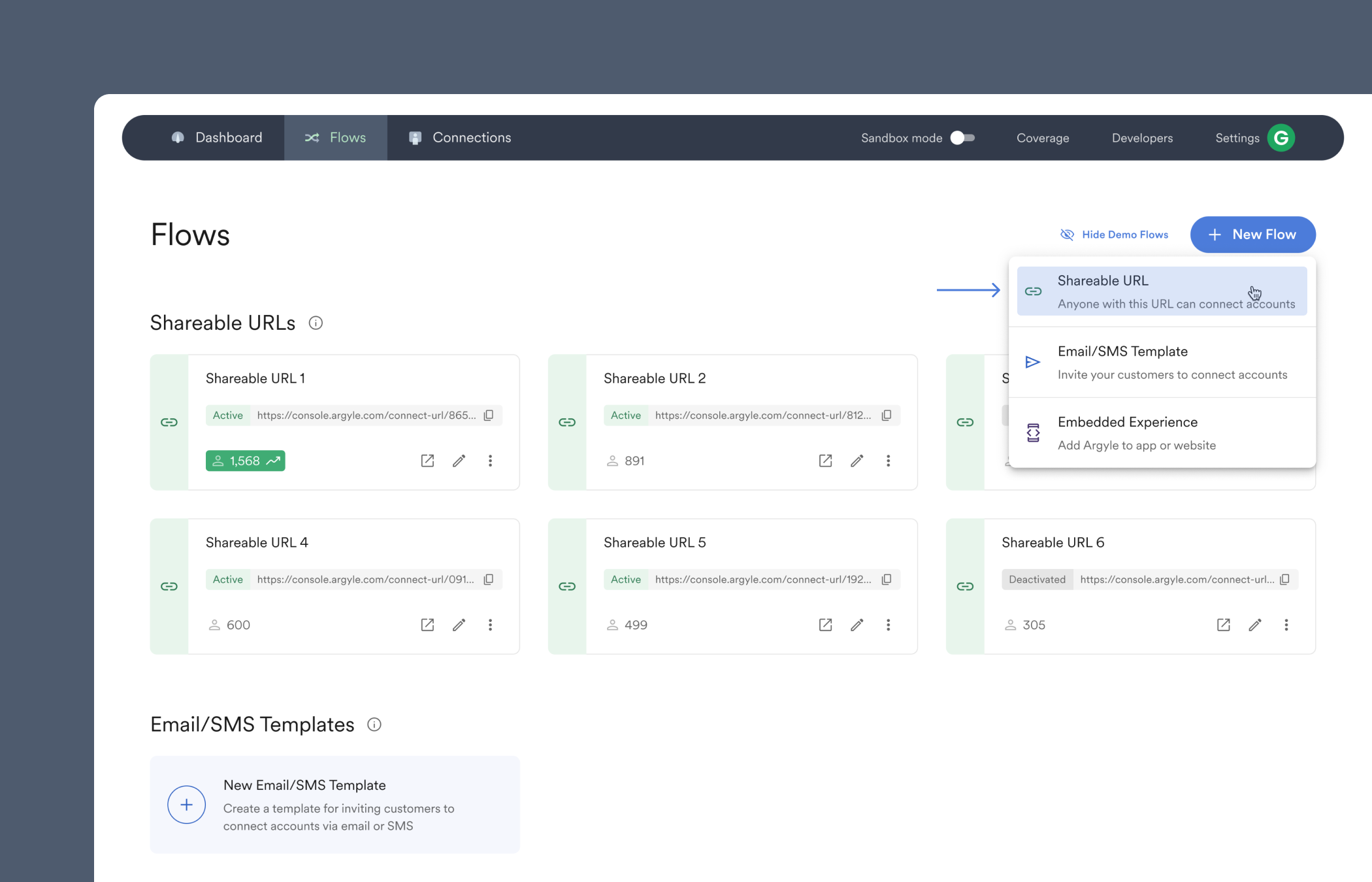 You can create Shareable URLs in the Flows section of Console.