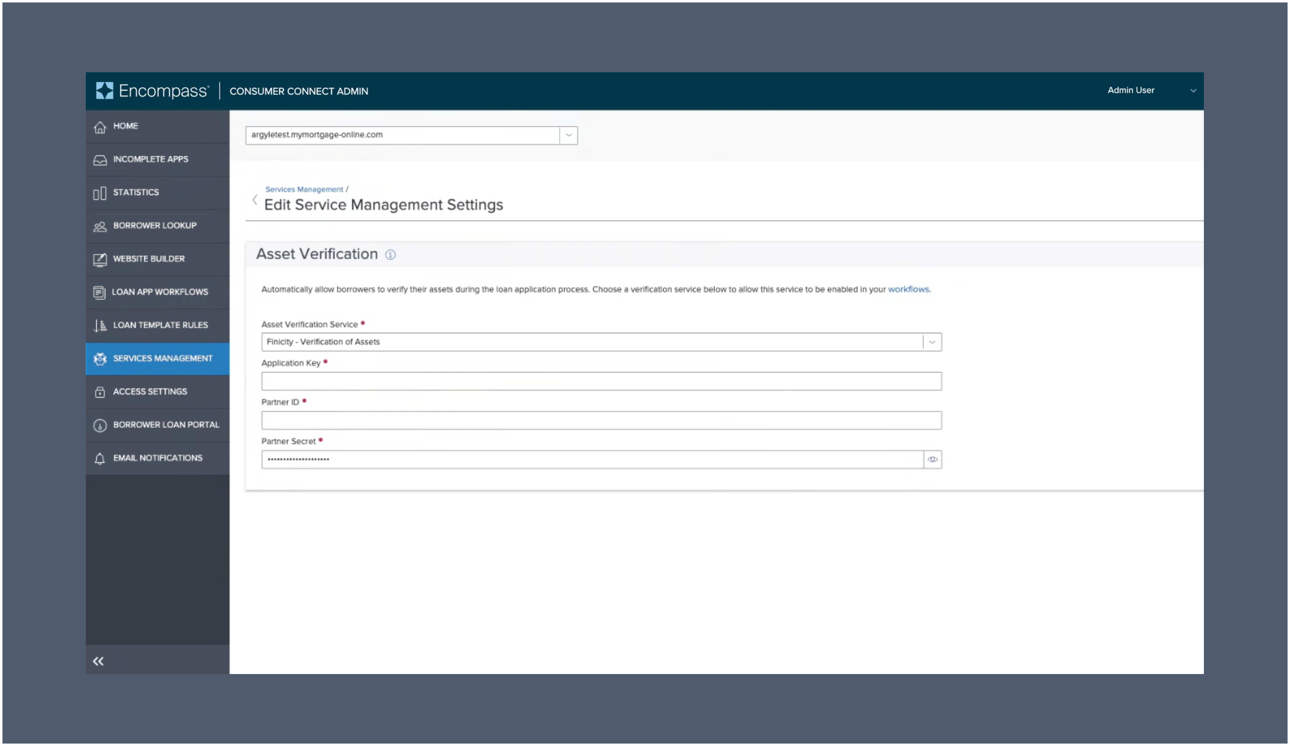 Enter your API key and secret, which will be provided to you by Argyle.