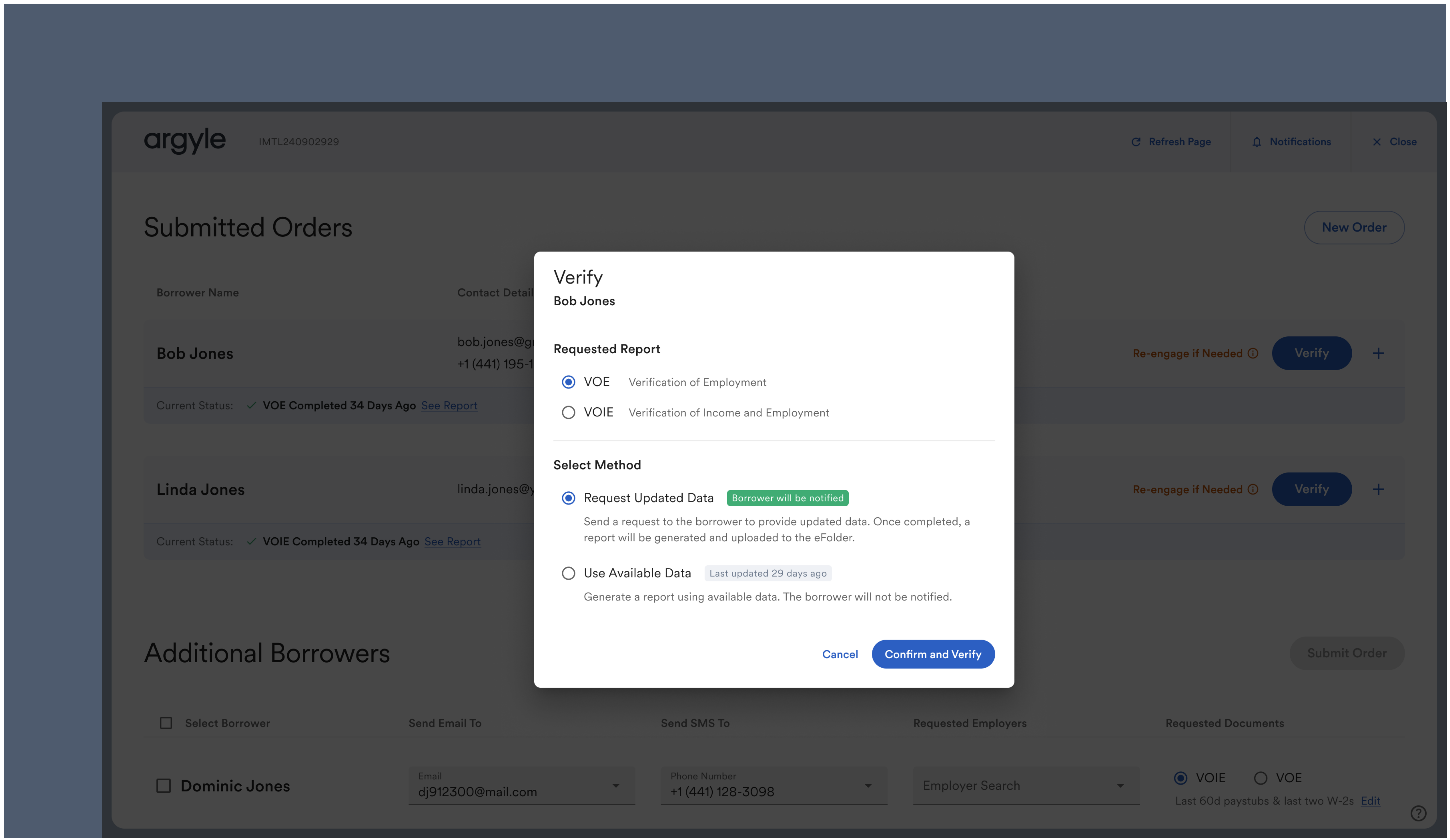 Select method provides two options: Request Update Data or Use Available Data.