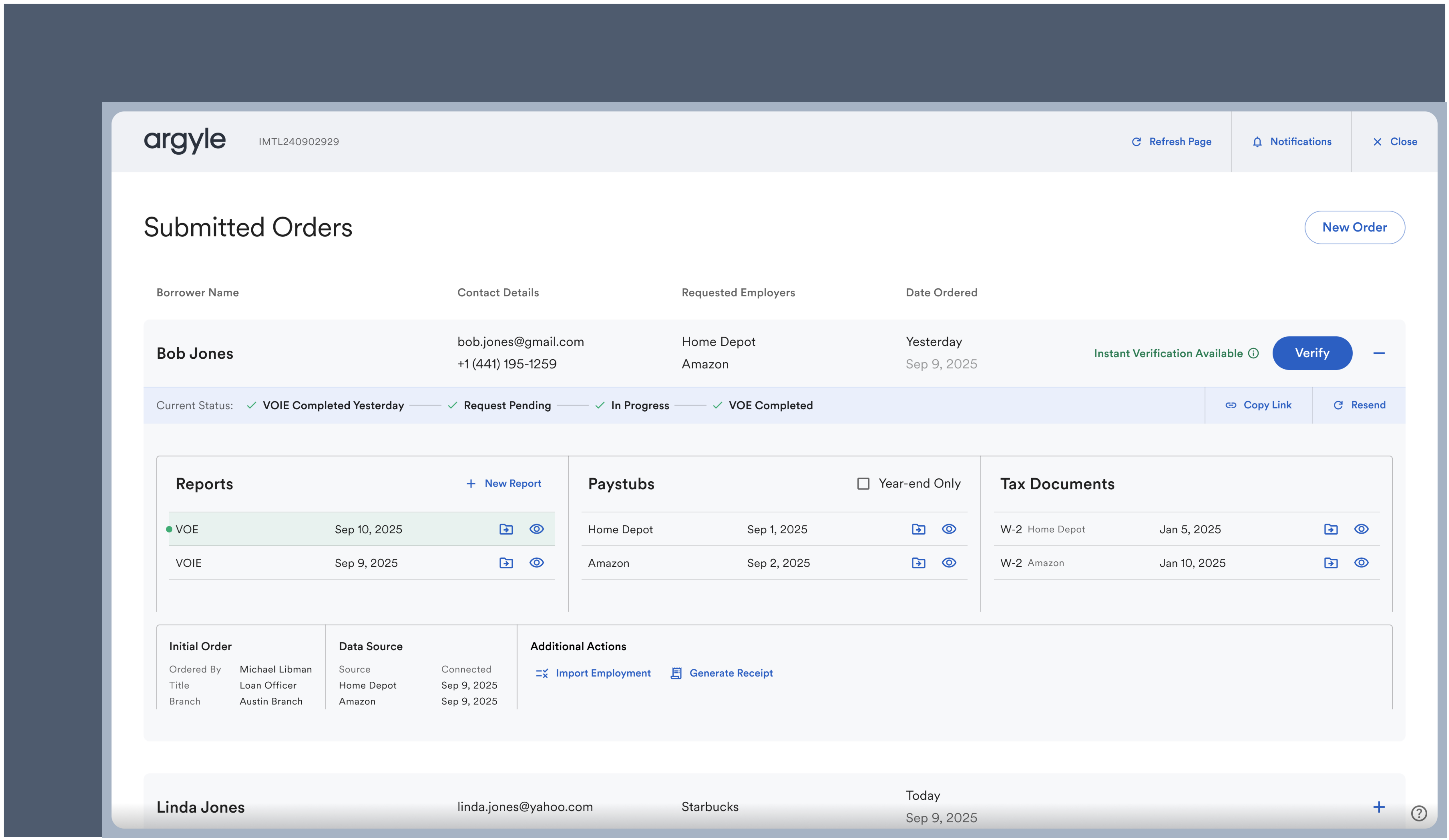 Argyle integrates with the Encompass platform for income and employment verification ordering.