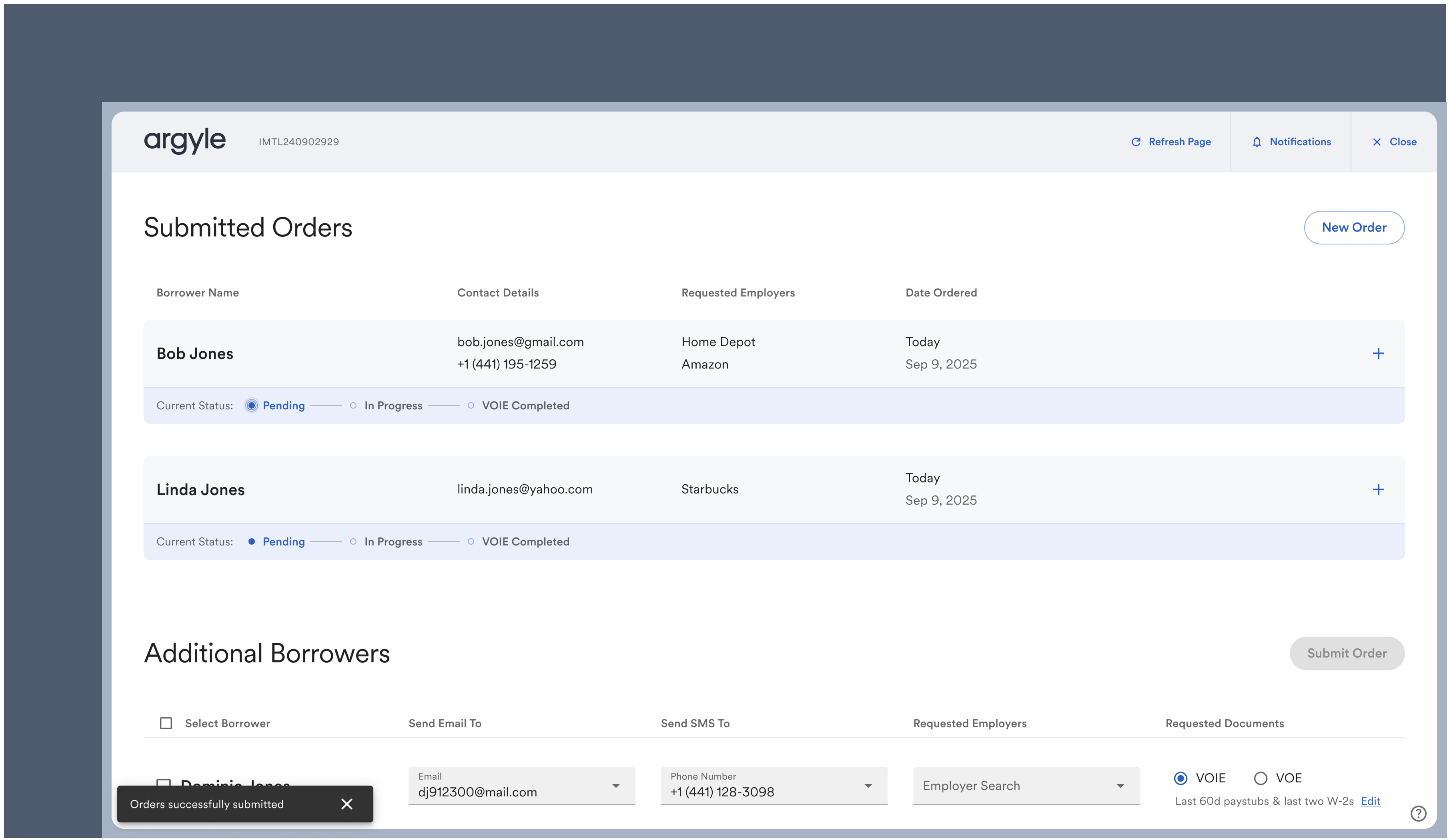 Until a borrower attempts or successfully connects their payroll account, they will have a pending status.