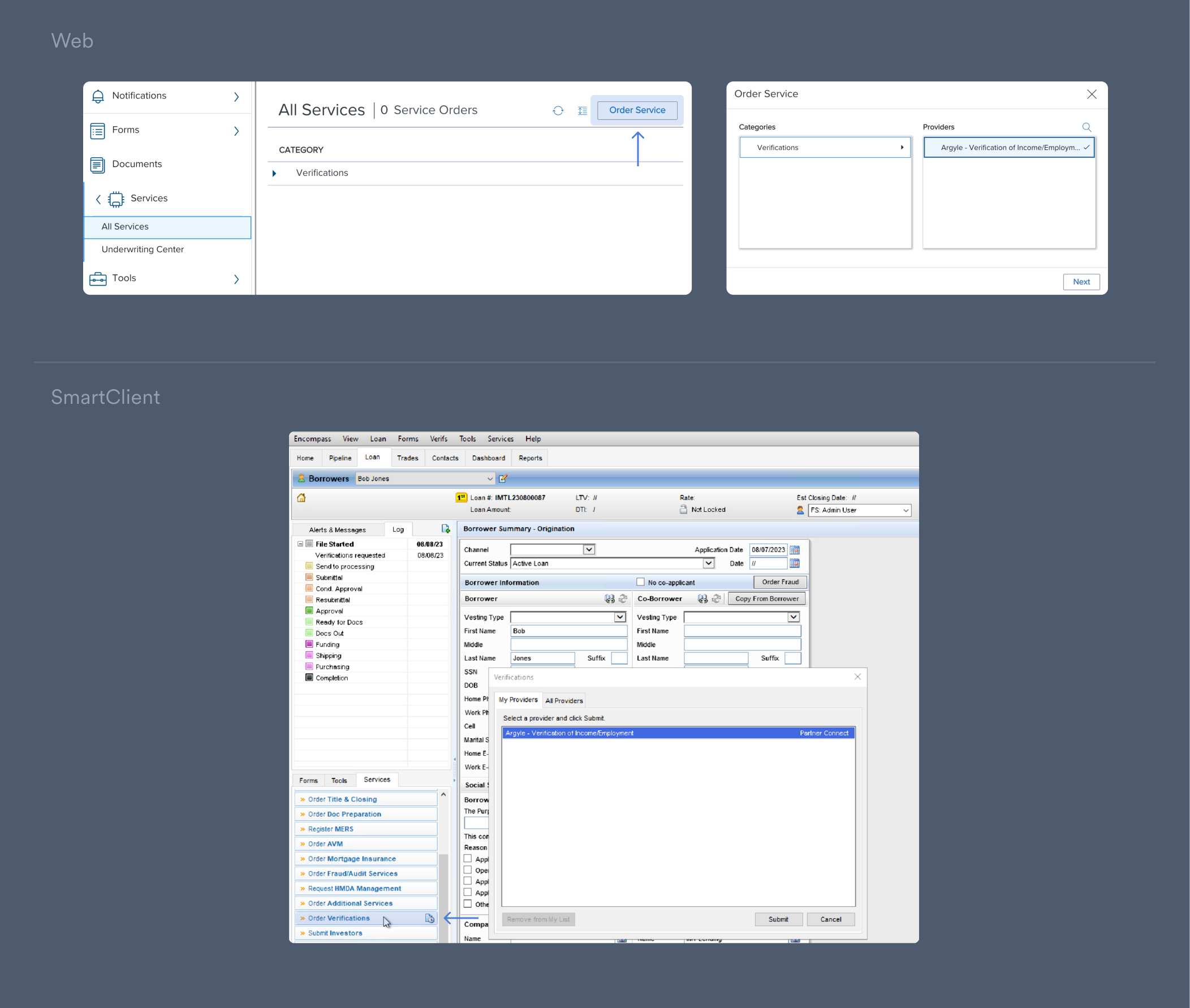 Order an Argyle verification service directly within Encompass.