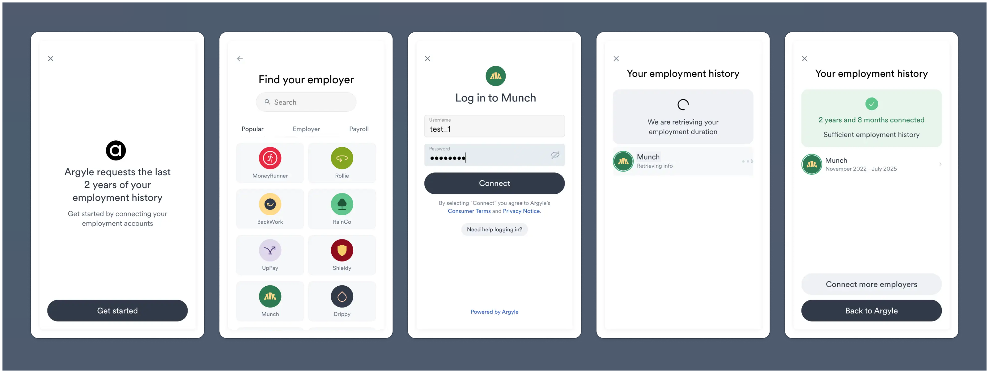 Sufficent employment history message shown after account connection