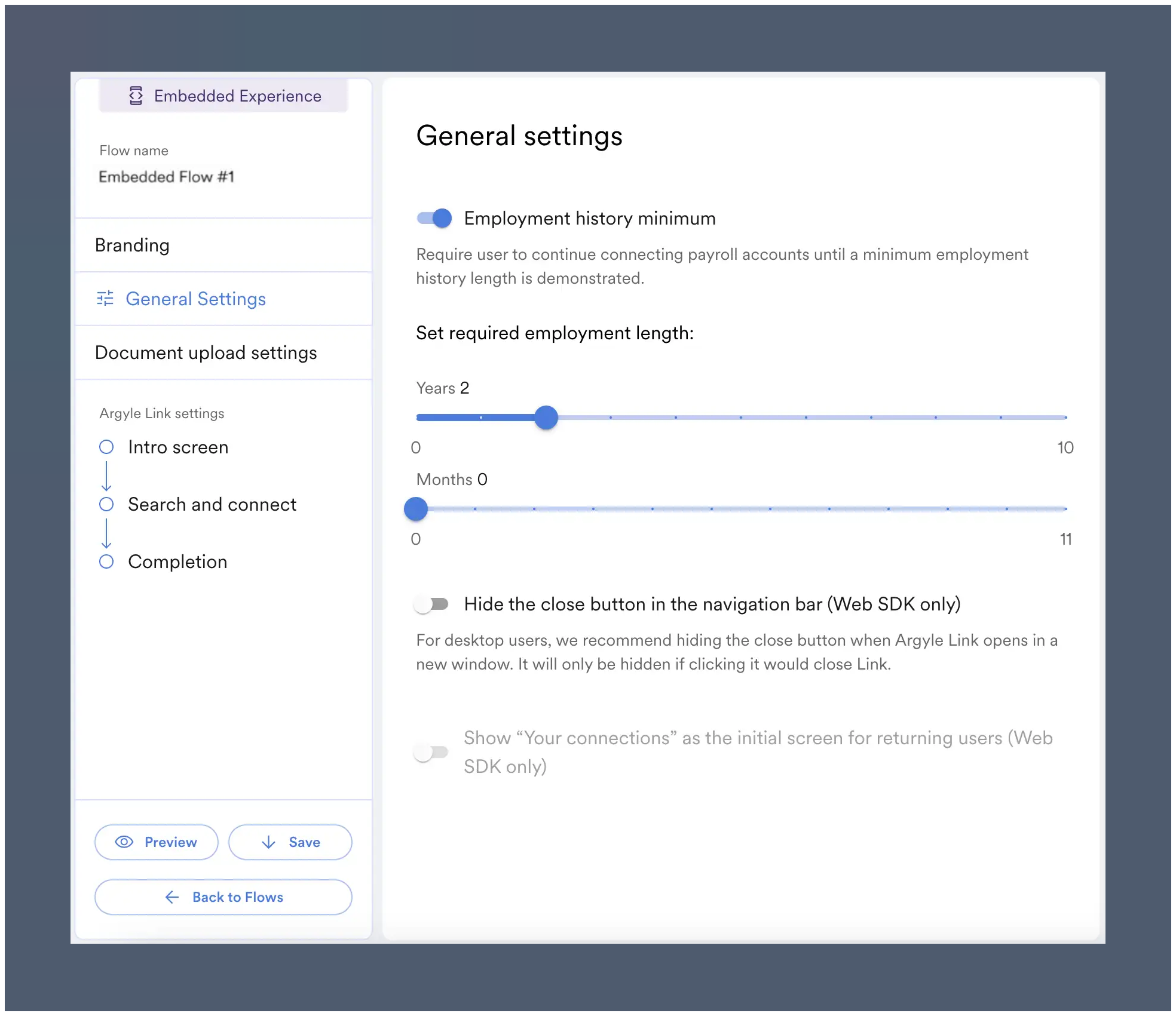 Employment History settings can be adjusted in Console