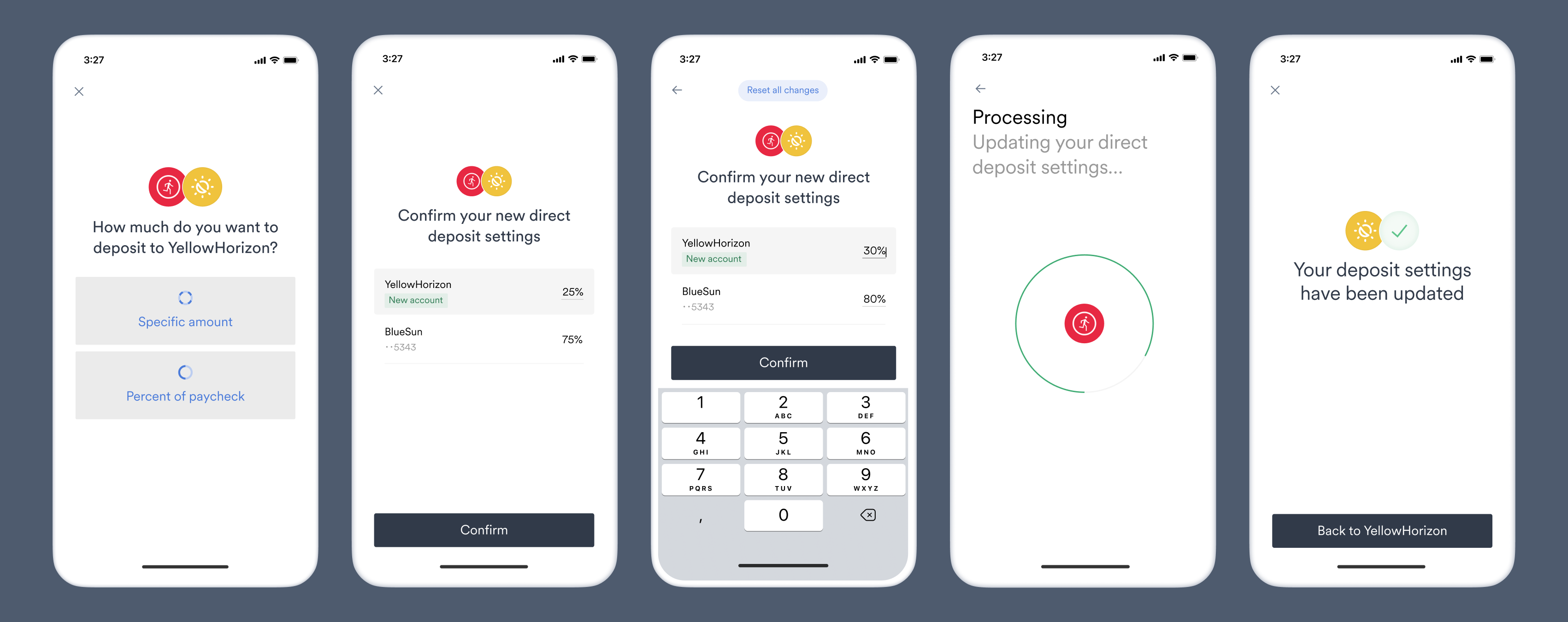 Deposit switching flow for certain percent or amount ranges.