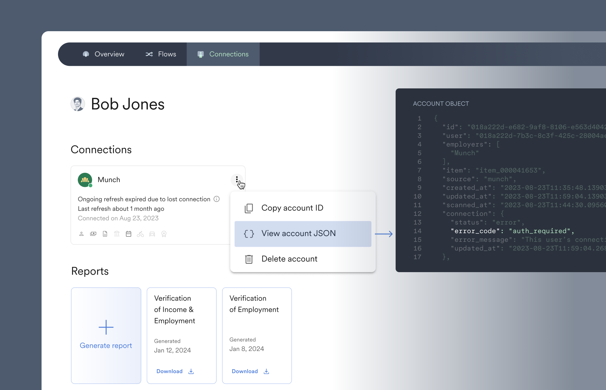 An auth_required error will show in the account's error details, which can be viewed in Console by selecting the three dots within the individual user screen and selecting View account JSON.